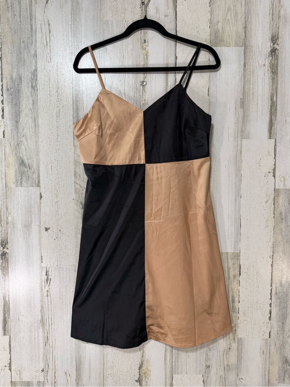 Dance & Marvel Two-Tone Satin Mini Dress - Black & Tan